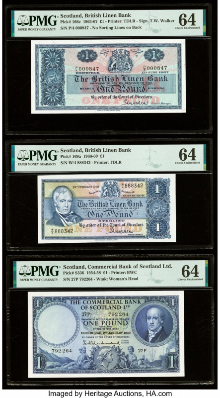 Scotland British Linen Bank 1 Pound 13.6.1967; 29.2.1968; 2.1.1958 Pick 166c; 16...