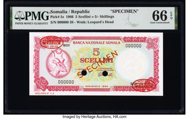 Somalia Banco Nazionale Somala 5 Scellini = 5 Shillings 1966 Pick 5s Specimen PM...