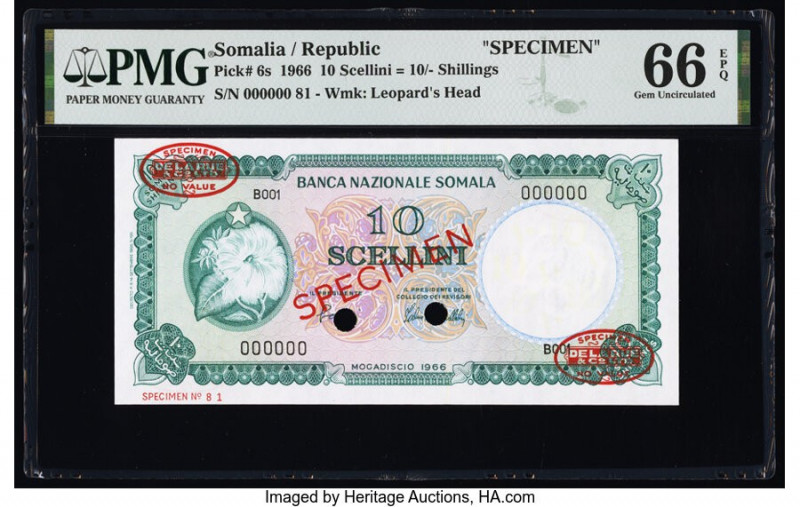 Somalia Banco Nazionale Somala 10 Scellini = 10 Shillings 1966 Pick 6s Specimen ...