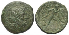 Bruttium. Brettii.

 Bronze. Ca. 214 - 211 v. Chr.
Vs: Kopf des Zeus mit Lorbeerkranz rechts.
Rs: Krieger mit Speer und Schild nach rechts stehend...