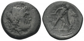 Bruttium. Brettii.

 Bronze. Ca. 214 - 211 v. Chr.
Vs: Kopf des Zeus mit Lorbeerkranz rechts.
Rs: Krieger mit Speer und Schild nach rechts stehend...