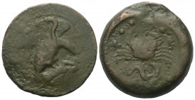 Sizilien. Akragas.

 Bronze (Hemilitron). Ca. 420 - 406 v. Chr.
Vs: Adler mit gespreizten Flügen und einem Hasen in den Klauen nach rechts stehend....