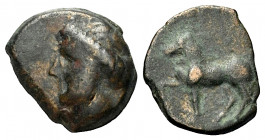 Sizilien. Eryx.

 Bronze. 4. Jhdt. v. Chr.
Vs: Weiblicher Kopf links.
Rs: Pferd nach links stehend.

15 mm. 2,51 g. 

HGC 2, 327; CNS I, S. 28...