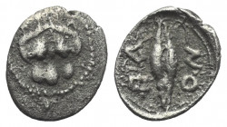 Sizilien. Leontinoi.

 Obol (Silber). Ca. 476 - 466 v. Chr.
Vs: Löwenkopf en face.
Rs: Getreidekorn.

11 mm. 0,41 g. 

HGC 2, 687.
 Sehr schö...
