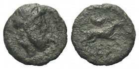 Sizilien. Segesta.

 Bronze. 2. Jhdt. v. Chr.
Vs: Kopf des Zeus mit Lorbeerkranz rechts.
Rs: Hund nach rechts springend, darüber Mondsichel

10 ...