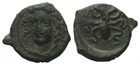 Sizilien. Syrakus. 2. Demokratie (466 - 405 v. Chr.).

 Bronze (Trionkion). Ca. 415 - 405 v. Chr.
Vs: Kopf der Arethousa in Dreiviertelansicht link...