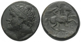 Sizilien. Syrakus. Hieron II. (275 - 215 v. Chr.).

 Bronze. Ca. 240 - 215 v. Chr.
Vs: Kopf des Hieron mit Tainia links.
Rs: Reiter zu Pferde mit ...
