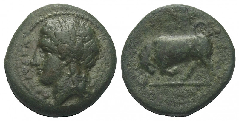 Sizilien. Tauromenion.

 Bronze. Ca. 357 - 305 v. Chr.
Vs: Kopf des Apollon A...