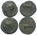 Sizilien. Sikulo-punische Prägungen.

 Bronze. Ca. 310 - 280 v. Chr.
Lot (2 Stück):

Vs: Kopf der Tanit mit Ährenkranz links.
Rs: Pferd nach rec...