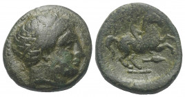 Königreich Makedonien. Philippos II. (359 - 336 v. Chr.).

 Bronze. Ca. 359 - 336 v. Chr. Ungesicherte makedonische Münzstätte.
Vs: Kopf des Apollo...