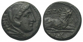 Königreich Makedonien. Kassandros (316 - 297 v. Chr.).

 Bronze. Ca. 316 - 305 v. Chr. Pella.
Vs: Kopf des jugendlichen Herakles mit Löwenfell rech...