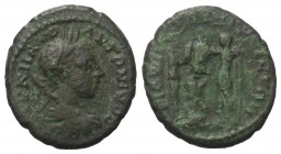 Moesia Inferior. Nikopolis. Elagabalus (218 - 222 n. Chr.).

 Bronze. Ca. 198 - 201 n. Chr.
Vs: Büste mit Lorbeerkranz, Paludament und Panzer recht...