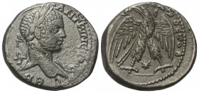 Seleukis und Pierien. Antiochia am Orontes. Elagabalus (218 - 222 n. Chr.).

 Tetradrachme (Billon). 'Laodicea Issues'.
Vs: Büste mit Lorbeerkranz ...