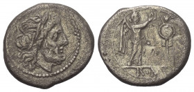 Anonyme Prägungen.

 Victoriat (Silber). Nach 211 v. Chr. Rom.
Vs: Kopf des Jupiter mit Lorbeerkranz rechts.
Rs: Victoria nach rechts stehend und ...
