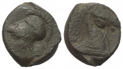 Anonyme Prägungen.

 Litra. Kurz vor 269 v. Chr. Rom.
Vs: Kopf der Minerva mit korinthischem Helm links.
Rs: ROMANO. Kopf eines Pferdes mit Zaumze...