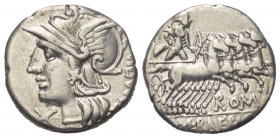 M. Baebius Tampilus.

 Denar (Silber). 137 v. Chr. Rom.
Vs: TAMPIL. Kopf der Roma mit geflügeltem Helm links, davor Wertzeichen.
Rs: ROMA / M BAEB...