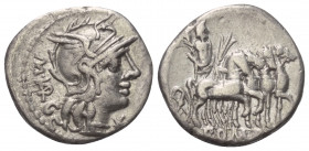 M. Vargunteius.

 Denar (Silber). 130 v. Chr. Rom.
Vs: Kopf der Roma mit geflügeltem Helm rechts, davor Wertzeichen, dahinter M VARG (teilweise in ...
