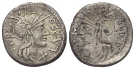Q. Fabius Labeo.

 Denar (Silber). 124 v. Chr. Rom.
Vs: ROMA. Kopf der Roma mit geflügeltem Helm rechts, davor Wertzeichen und LABEO.
Rs: Incusum ...