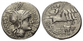 Q. Fabius Labeo.

 Denar (Silber). 124 v. Chr. Rom.
Vs: ROMA. Kopf der Roma mit geflügeltem Helm rechts, davor Wertzeichen und LABEO.
Rs: Q FABI. ...