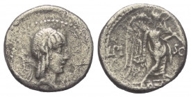 L. Calpurnius Piso Frugi.

 Quinar (Silber). 90 v. Chr. Rom.
Vs: Kopf des Apollo mit Lorbeerkranz rechts, dahinter Kontrollzeichen und vorne XX[......