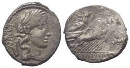 C. Vibius Pansa.

 Denar (Silber). 90 v. Chr. Rom.
Vs: PANSA. Kopf des Apollo mit Lorbeerkranz rechts, davor Kontrollmarke.
Rs: C VIBIVS C F. Mine...