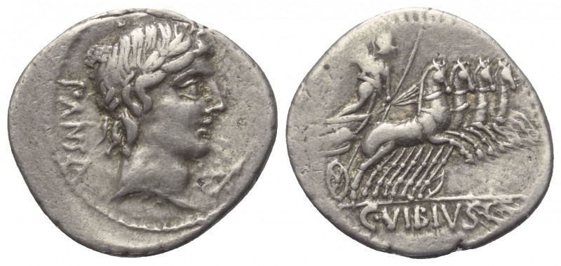 C. Vibius Pansa.

 Denar (Silber). 90 v. Chr. Rom.
Vs: PANSA. Kopf des Apollo...