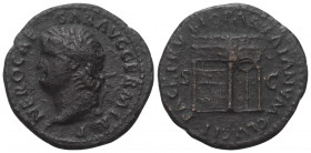 Nero (54 - 68 n. Chr.).

 As. 65 n. Chr. Rom.
Vs: NERO CAESAR AVG GERM IMP. Kopf mit Lorbeerkranz links.
Rs: PACE P R VBIQ PARTA IANVM CLVSIT. Im ...