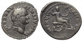 Vespasianus (69 - 79 n. Chr.).

 Denar (Silber). 73 n. Chr. Rom.
Vs: IMP CAES VESP AVG CENS. Kopf mit Lorbeerkranz rechts.
Rs: PONTIF MAXIM. Vespa...
