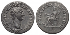 Traianus (98 - 117 n. Chr.).

 Denar (Silber). 98 - 99 n. Chr. Rom.
Vs: IMP CAES NERVA TRAIAN AVG GERM. Büste mit Lorbeerkranz rechts.
Rs: PONT MA...