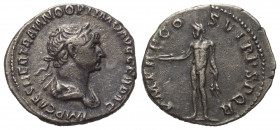 Traianus (98 - 117 n. Chr.).

 Denar (Silber). 114 - 117 n. Chr. Rom.
Vs: IMP CAES NER TRAIANO OPTIMO AVG GER DAC. Büste mit Lorbeerkranz und Drapi...
