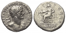 Hadrianus (117 - 138 n. Chr.).

 Denar (Silber). 118 n. Chr. Rom.
Vs: IMP CAESAR TRAIAN HADRIANVS AVG. Büste mit Lorbeerkranz und Drapierung rechts...