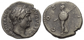 Hadrianus (117 - 138 n. Chr.).

 Denar (Silber). 125 - 128 n. Chr. Rom.
Vs: HADRIANVS AVGVSTVS. Kopf mit Lorbeerkranz rechts.
Rs: COS III. Minerva...