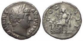 Hadrianus (117 - 138 n. Chr.).

 Denar (Silber). 125 - 128 n. Chr. Rom.
Vs: HADRIANVS AVGVSTVS. Kopf mit Lorbeerkranz rechts.
Rs: COS III. Abundan...