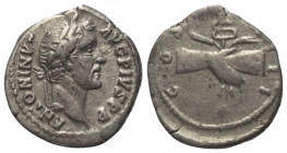 Antoninus Pius (138 - 161 n. Chr.).

 Denar (Silber). 145 - 161 n. Chr. Rom.
Vs: ANTONINVS AVG PIVS P P. Kopf mit Lorbeerkranz rechts.
Rs: COS III...