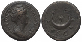 Faustina I. (gest. 141 n. Chr.). Diva Faustina I.

 As. Nach 141 n. Chr. Rom.
Vs: DIVA AVGVSTA FAVSTINA. Drapierte Büste rechts.
Rs: S C. Mondsich...