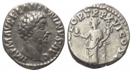 Marcus Aurelius (161 - 180 n. Chr.).

 Denar (Silber). 162 n. Chr. Rom.
Vs: IMP M AVREL ANTONINVS AVG. Kopf rechts.
Rs: PROV DEOR TR P XVI COS III...