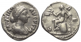 Faustina II. (gest. 176 n. Chr.).

 Denar (Silber). 161 - 164 n. Chr. Rom.
Vs: FAVSTINA AVGVSTA. Drapierte Büste mit Diadem rechts.
Rs: CERES. Cer...