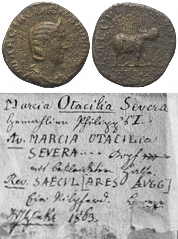 Otacilia Severa (Kaiserin 244 - 249 n. Chr.).

 Sesterz. 248 n. Chr. Rom.
Vs:...