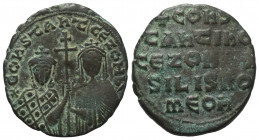 Constantinus VII. Porphyrogenitus und Zoe (914 - 919 n. Chr.).

 Follis (40 Nummi). 914 - 919 n. Chr. Constantinopolis.
Vs: Gekrönte Büsten des Con...