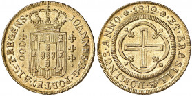 João VI. 1799-1826
Brasilien. 4000 Reis, 1812. R-Rio de Janeiro
8,04g
KM 235.2
f.stgl (MS63)