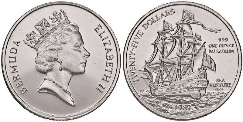 Elisabeth II. seit 1952
Bermudas. 25 Dollars, 1987. 1 Unze Palladium, Sea Ventur...