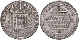 Johann VI. von Portugal, Prinzregent 1799 - 1818, König 1816 - 1826
Brasilien. 960 Reis, 1810. überprägt auf 8 Reales
B-Bahia mint
26,61g
KM 307.1, LM...