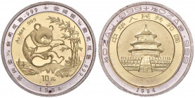 10 Yuan, 1992
China. Panda Bi-Metall 3,11 Gr. Feingold, 1,11 Gramm Feinsilber, in Original Kassette mit Zertifikat, nur 3000 Stück geprägt. PP