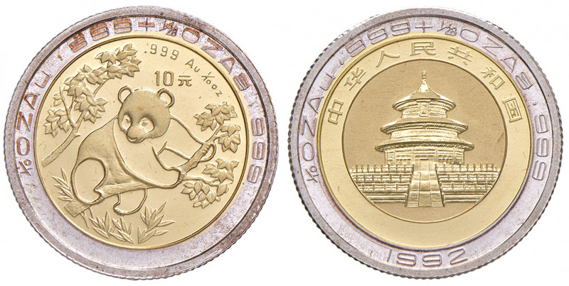 10 Yuan, 1994
China. Panda Bi-Metall 3,11 Gr.Feingold, 1,11 Gramm Feinsilber, in...