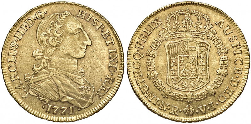 Carlos III. 1759 - 1788
Kolumbien. 8 Escudos, 1771. V.J. - Santa Fe (Nuevo Reino...