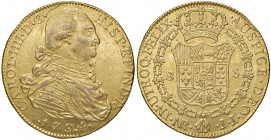 Carlos IV. 1788 - 1808
Kolumbien. 8 Escudos, 1794. JJ - Santa Fe (Nuevo Reino)
27,14g
La Onza 1125, AC 1726, Friedb. 51
vz