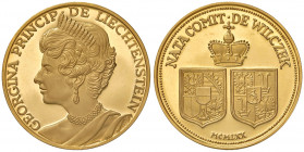 Franz Joseph II. 1938 - 1989
Liechtenstein. Au-Medaille. von Bodlak. Gedenkprägung für Fürstin Gina von Liechtenstein, geborene Gräfin von Wilczek (19...