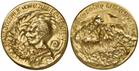 Franz Joseph II. 1938 - 1989
Liechtenstein. Au-Medaille. von Salvadore Dali. Auf den 60. Geburtstag des Fürsten. Dessen Brustbild nach links // Schloß...