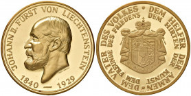 Franz Joseph II. 1938 - 1989
Liechtenstein. Au-Medaille. auf Johann II. Fürst von Lichtenstein, Ø 51,00 mm, in Etui
Wien
99,37g
PP