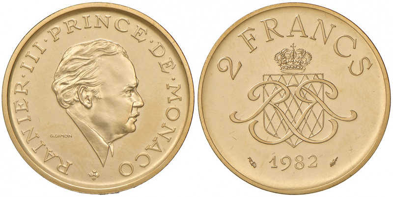 Rainier 1949 - 2005
Monaco. 2 Francs, 1982. Dickabschlag / Piefort der Probe (Es...